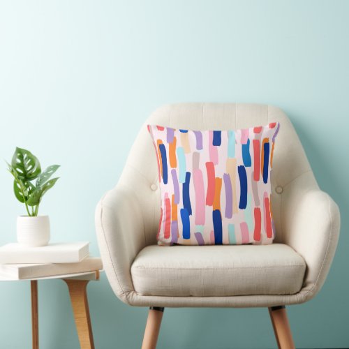 Colorful Paintbrush Stroke Pattern Throw Pillow