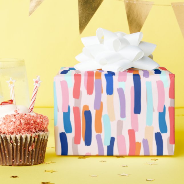 Colorful Paintbrush Stroke Pattern Wrapping Paper (Birthday Party)