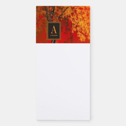 Colorful Painted Autumn Foliage Monogrammed Magnetic Notepad