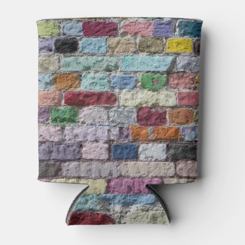 Colorful Painted Brick Wall Texture Can Cooler