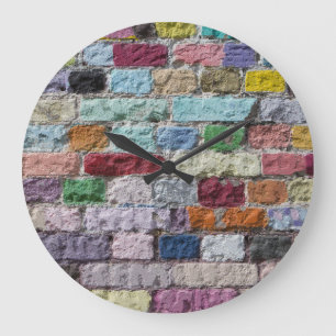 Colorful Painted Brick Wall Texture Large Clock
