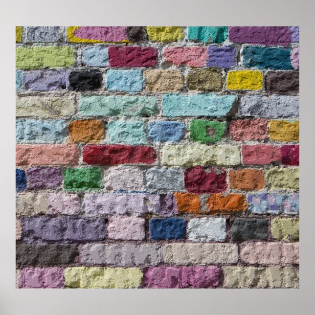 Colorful Painted Brick Wall Texture Poster (Front)