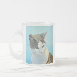 Colorful painted cat portrait frosted glass coffee mug