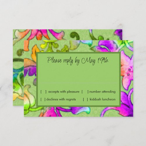 Colorful Painted Damask Green RSVP Invitation