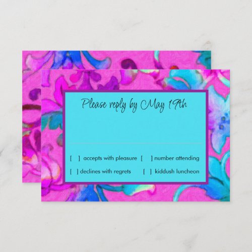 Colorful Painted Damask Pink RSVP Invitation