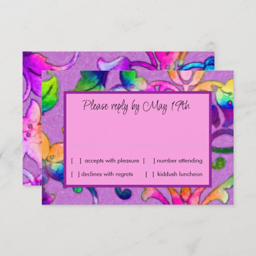 Colorful Painted Damask Pink RSVP Invitation