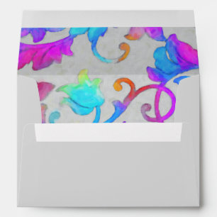 Colorful Painted Damask Pink Turquoise Envelope