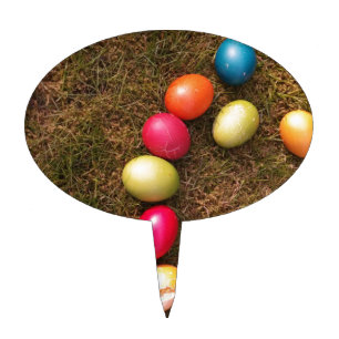 Colorful Painted Eggs in Garden, Easter Egg Cake Topper