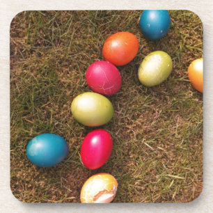 Colorful Painted Eggs in Garden, Easter Egg Coaster