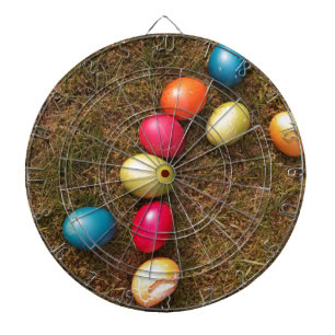 Colorful Painted Eggs in Garden, Easter Egg Dartboard With Darts