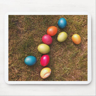 Colorful Painted Eggs in Garden, Easter Egg Mouse Pad