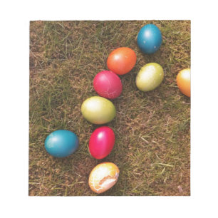 Colorful Painted Eggs in Garden, Easter Egg Notepad