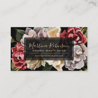 Colorful Painted Floral on Black Business Card