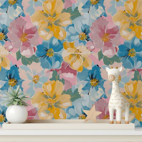 Colorful Painted Flowers Floral Pattern Wallpaper