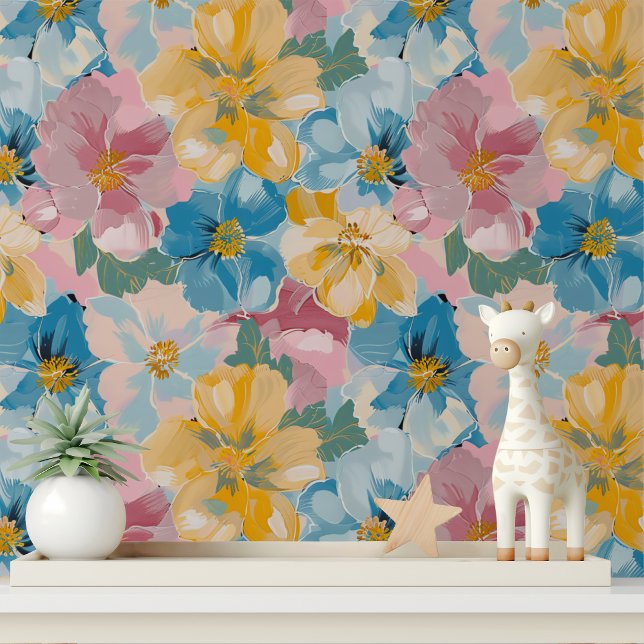 Colorful Painted Flowers Floral Pattern Wallpaper (Creator Uploaded)