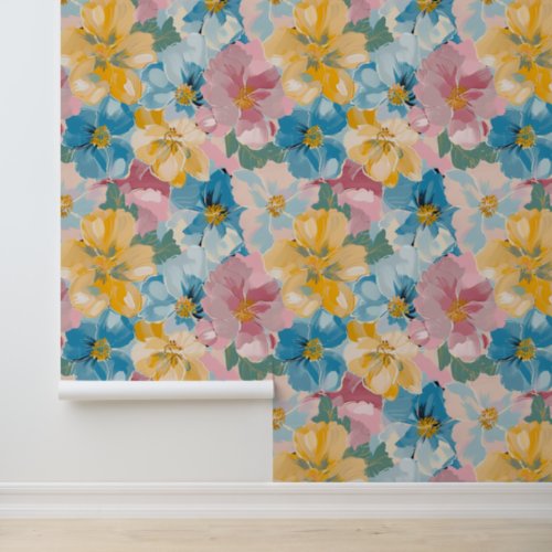 Colorful Painted Flowers Floral Pattern Wallpaper