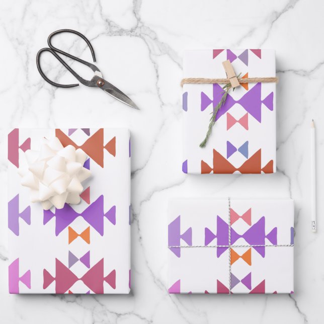 Colorful Painted Geometric Pattern in Purple  Wrapping Paper Sheets (Front)