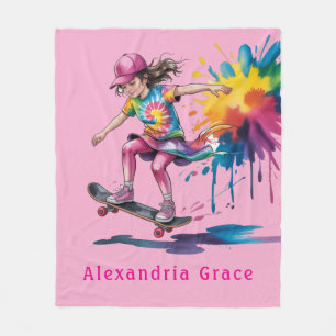 Colorful Painted Girl Skateboarder Birthday Gift Fleece Blanket