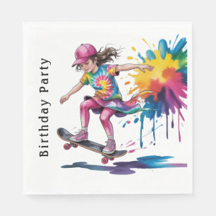 Colorful Painted Girl Skateboarder Birthday Party Napkins