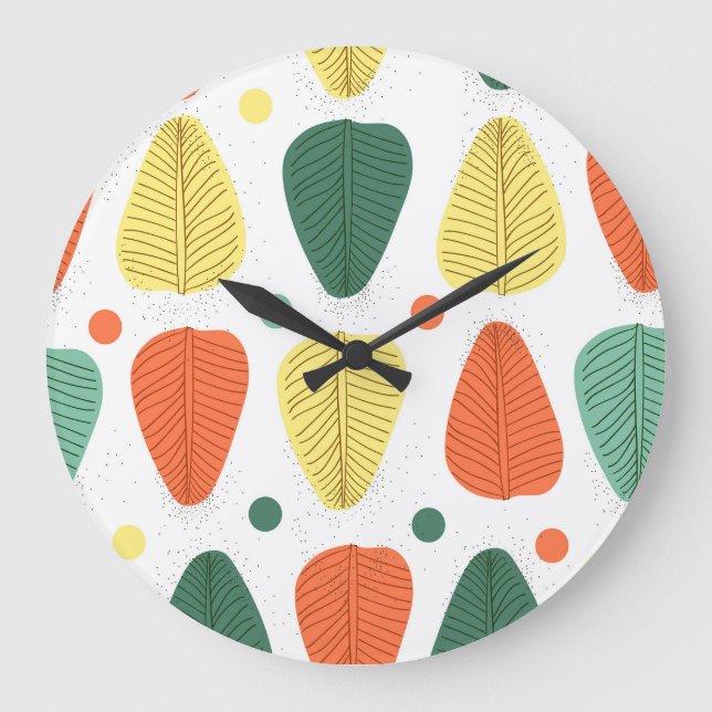 Colorful painted leaves, bright business backgroun large clock (Front)