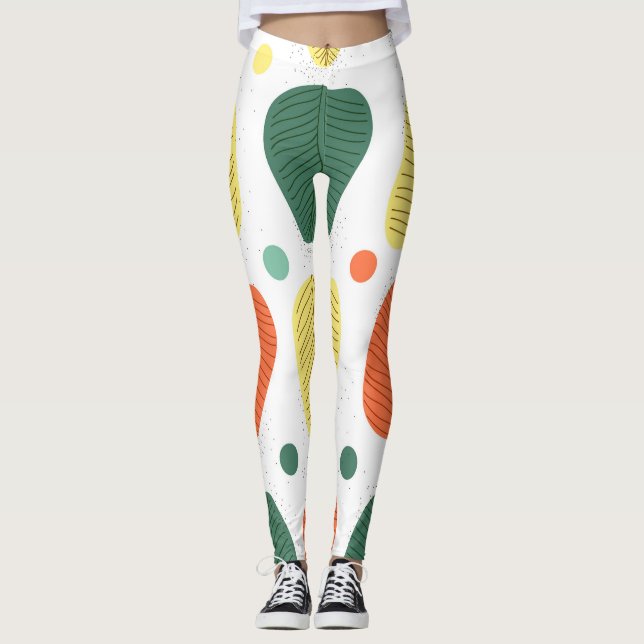 Colorful painted leaves, bright business backgroun leggings (Front)