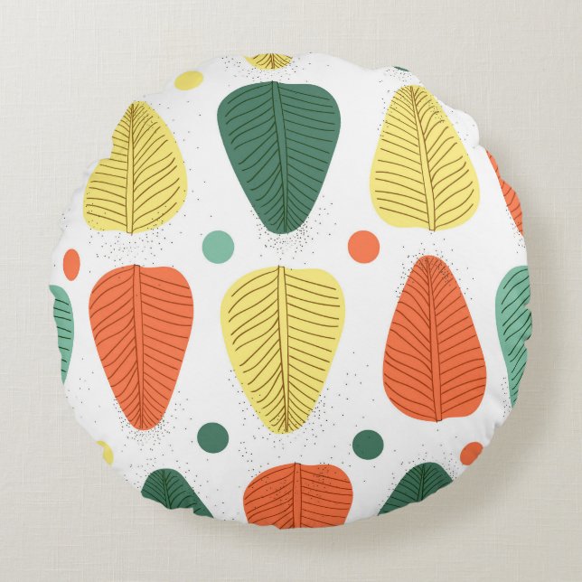 Colorful painted leaves, bright business backgroun round pillow (Front)