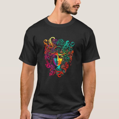 Colorful Painted Medusa Head Greek Mythology Gift  T_Shirt