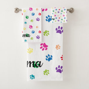 Colorful Painted Paw Prints Bath Towel Set