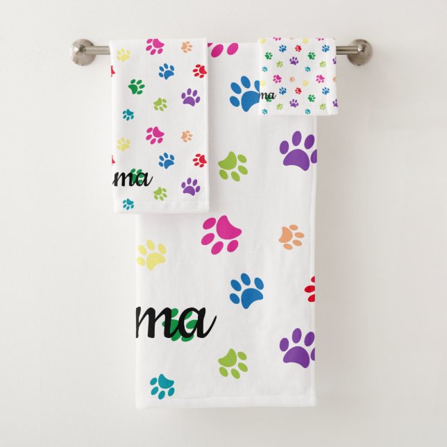 Colorful Painted Paw Prints Bath Towel Set (Insitu)