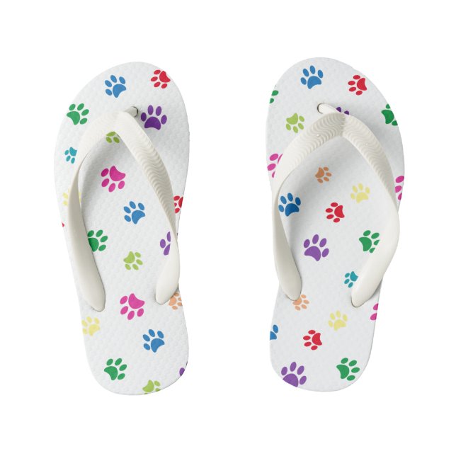 Colorful Painted Paw Prints Kid's Flip Flops (Footbed)