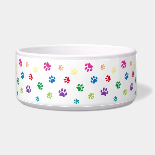 Colorful Painted Paw Prints Large Bowl