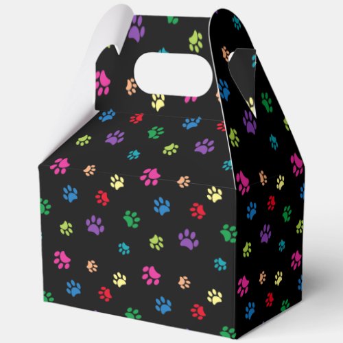 Colorful Painted Paw Prints on Black Favor Boxes