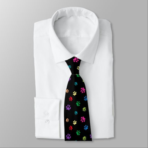 Colorful Painted Paw Prints on Black Tie