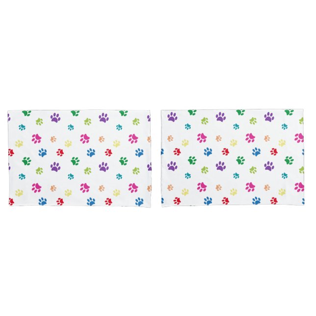 Colorful Painted Paw Prints Pillow Case (Front-Set)