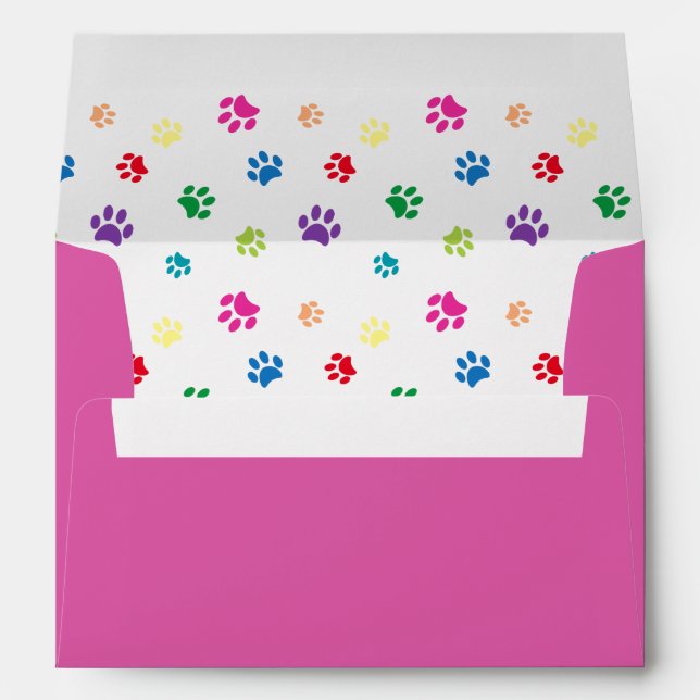 Colorful Painted Paw Prints Pink Name and Address Envelope (Back (Bottom))