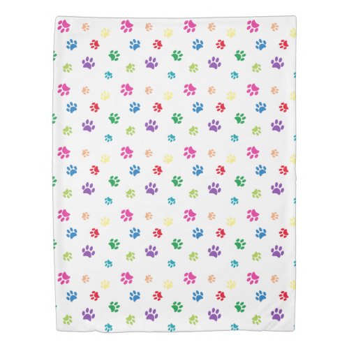 Colorful Painted Paw Prints Reversible Duvet Cover
