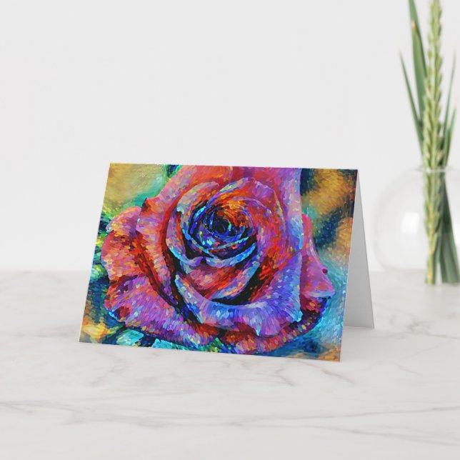 Colorful Painted Rose Art Note Card (Front)
