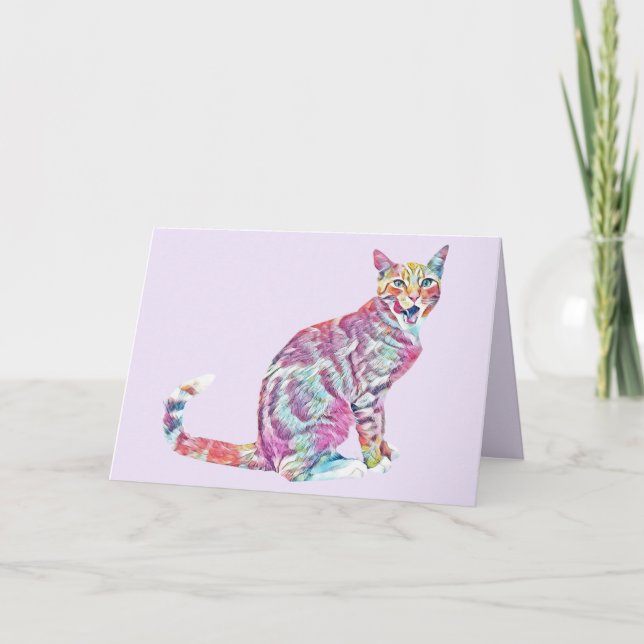 Colorful Painted Tabby Cat Greeting Card (Front)