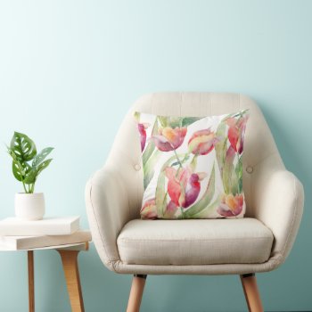 Colorful Painted Tulips Watercolor Floral Throw Pillow by DancingPelican at Zazzle