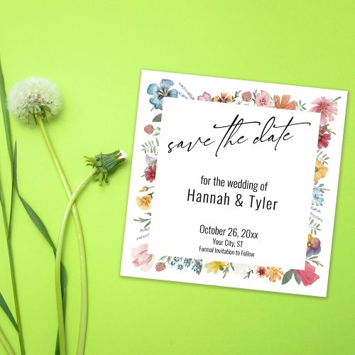 Colorful Painted Watercolor Meadow Wildflower Save The Date