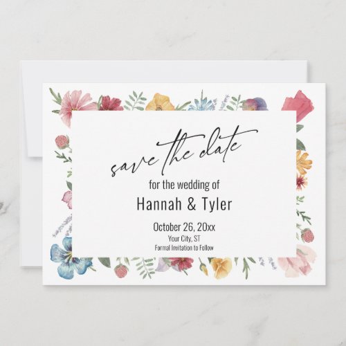 Colorful Painted Watercolor Meadow Wildflower Save The Date