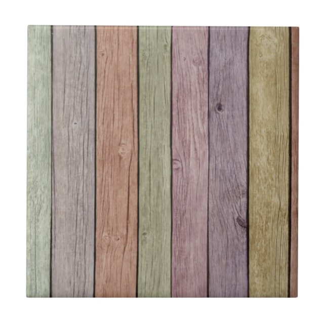 Colorful Painted Weathered Wood Tile (Front)