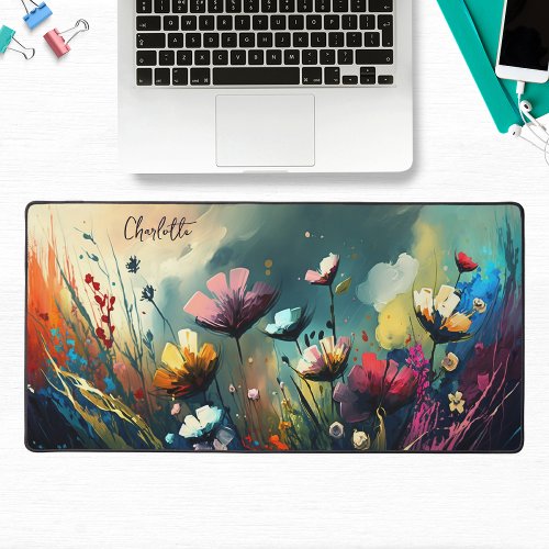 Colorful Painted Wildflowers Personalized Name Desk Mat