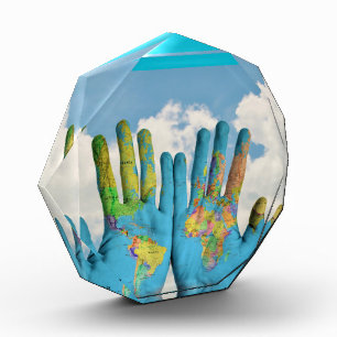 Colorful Painted World Map in Hands, Art Photo Award