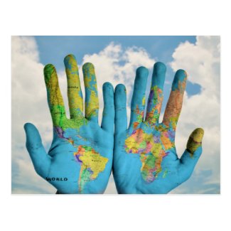 Colorful Painted World Map in Hands, Art Photo