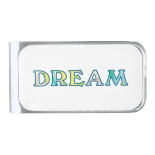 Colorful Painterly DREAM Typography Silver Finish Money Clip
