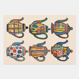 Colorful Painterly Teapot pattern Wrapping Paper Sheets