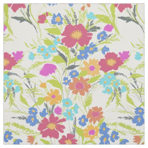 Colorful Painterly Wildflower Bouquet Fabric