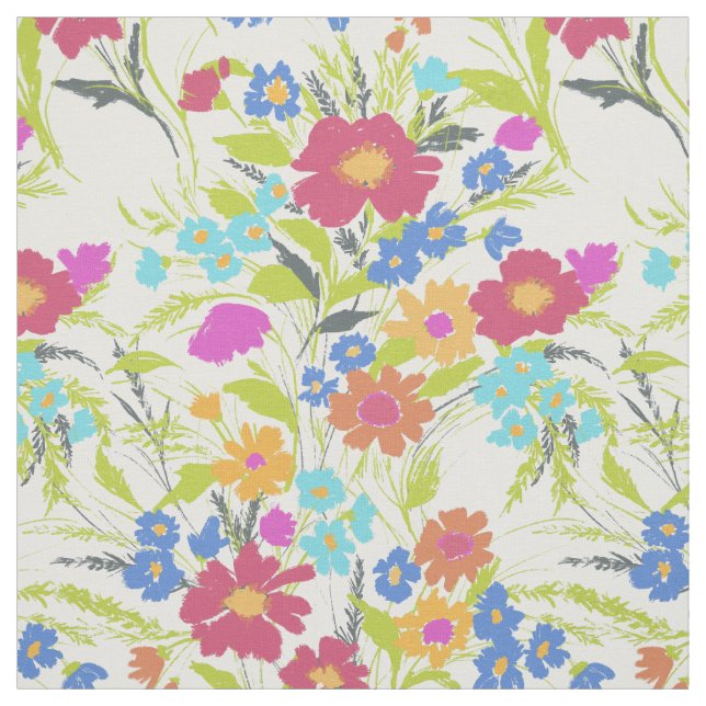 Colorful Painterly Wildflower Bouquet Fabric (Swatch)
