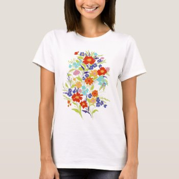 Colorful Painterly Wildflower Bouquet T-shirt by HoundandPartridge at Zazzle